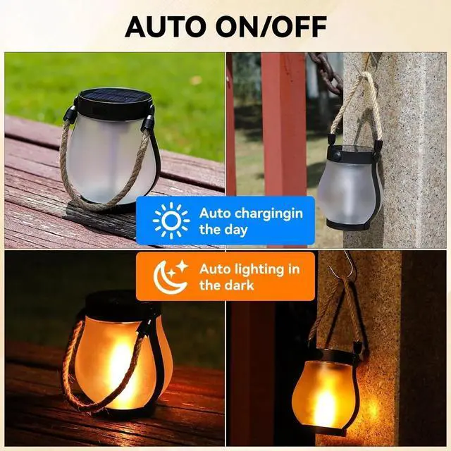 Main image of Solar Lantern Outdoor Lights with Dancing Flame,Waterproof Hemp Rope Hanging