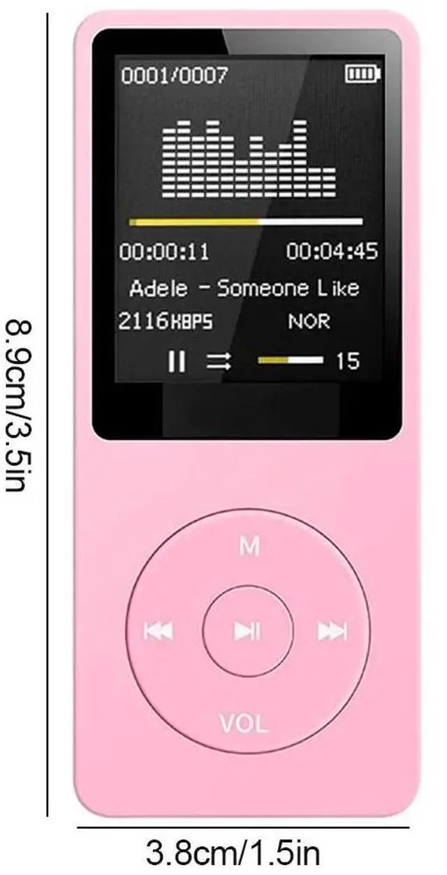 Main image of MP3 Player USB Charging Record Digital Display Screen Media Lossless Portable Pocket Sports Running Walking Music Play Pink