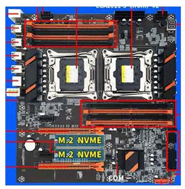 Main image of X99 dual CPU motherboard LGA2011 support 4 ECC memory computer motherboard + 2XE5 2650 V3 CPU + switch line