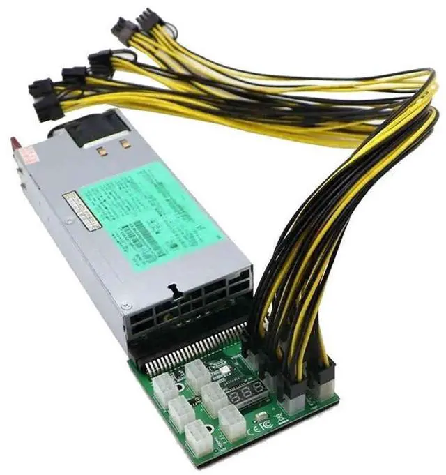 Main image of 1200W mining server power supply kit, 1200W, 12-port breakout board, 12 PCIe 6-pin to 6+2-pin cables