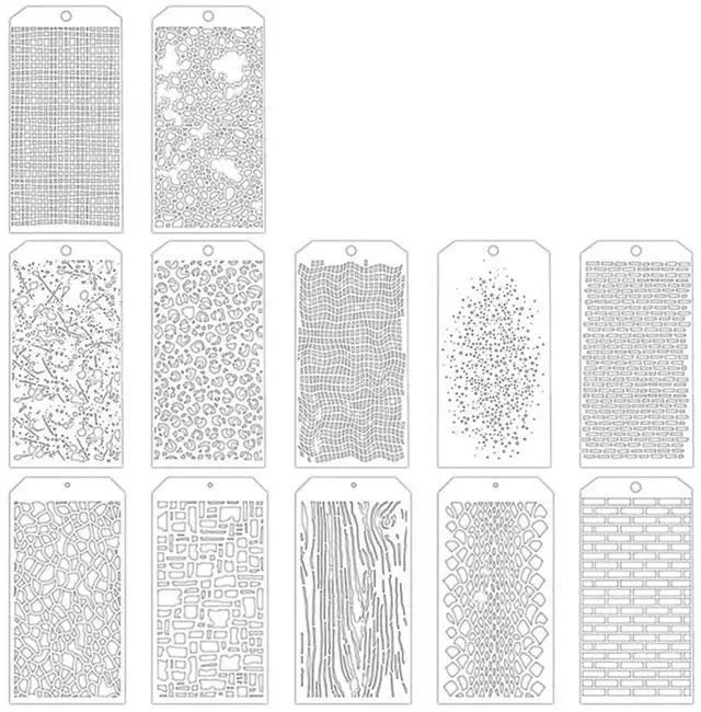 Main image of 12 pcs craft templates, brick dot layering templates, media art texture templates for card making drawing