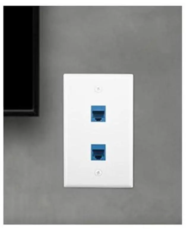 Main image of Ethernet wall plate with low voltage mounting bracket, single gang 2 port 6s ethernet cable wall jack
