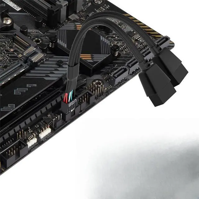 Main image of Pack Computer Motherboard USB 2.0 9-pin to Dual 9-pin Extension Cable Y Splitter Audio HD Extension Cable Black