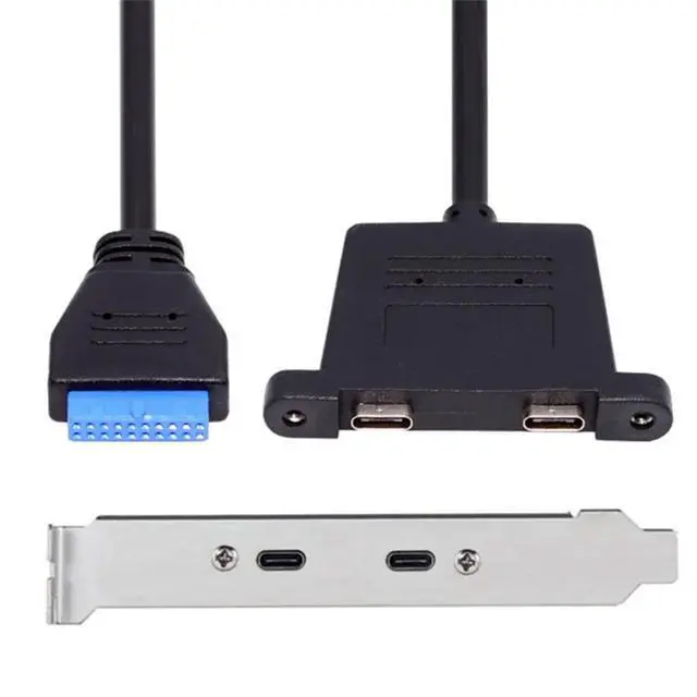 Main image of PCI card slot USB 3.1 port expansion 20n female to dual female data cable with baffle, can be installed on the computer case