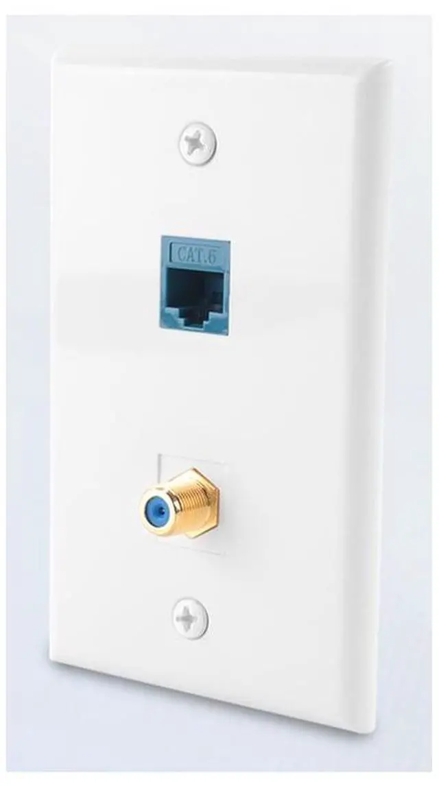 Main image of 4 Pack Ethernet Coax Wall Plate Jack with 1 6S Port and 1 Gold Plated Coax F-Type Port RJ45 Wall Plate