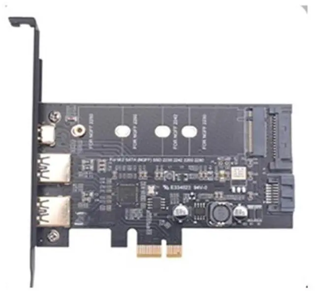 Main image of PCI-E to USB 3.0 PCI card, includes 1 USB C and 2 USB A ports, M.2 to PCIe 3.0 adapter card