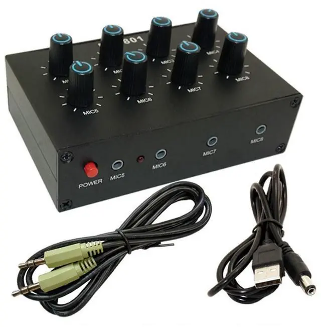 Main image of MC-801 Condenser Microphone Expander 8 Channel 3.5mm Microphone Mixer Multi-Channel Input Expander Hub