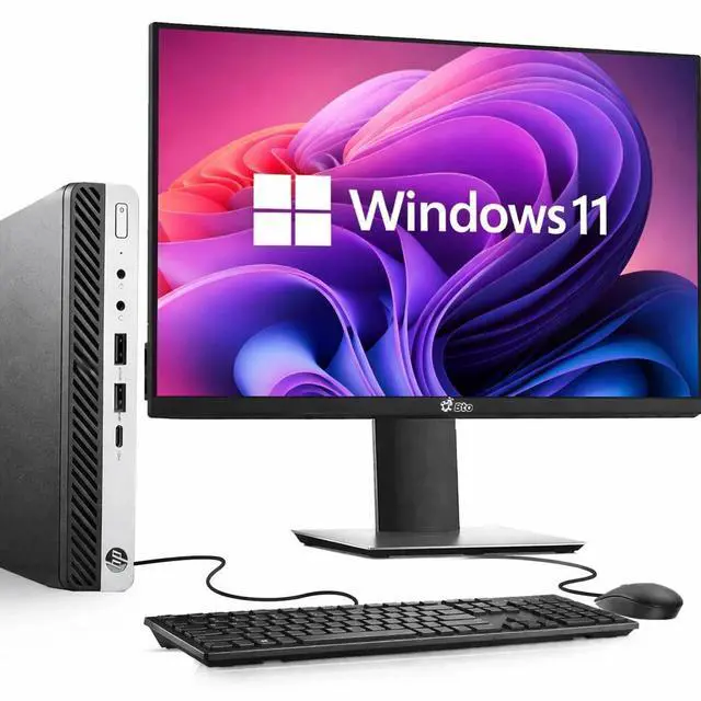 Main image of Restored HP 800 G5 Mini PC, Intel Core i7-9700T Up to 4.30GHz Turbo, Built-in Wi-Fi, 16GB DDR4 RAM, 256GB SSD, 22" Monitor, Windows 11 Pro, DisplayPort, Wireless KB& Mouse, Desktop PC (Refurbished)