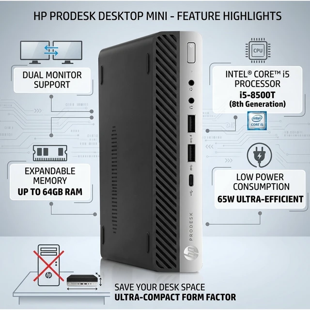 Alt view image 7 of 7 - HP 600 ProDesk Mini Desktop PC | Intel Core i5-8500 | 16GB DDR4 RAM | 256GB SSD | 24" HD LED | Built in Wi-Fi | Wireless keyboard & Mouse | Window 11 Pro |