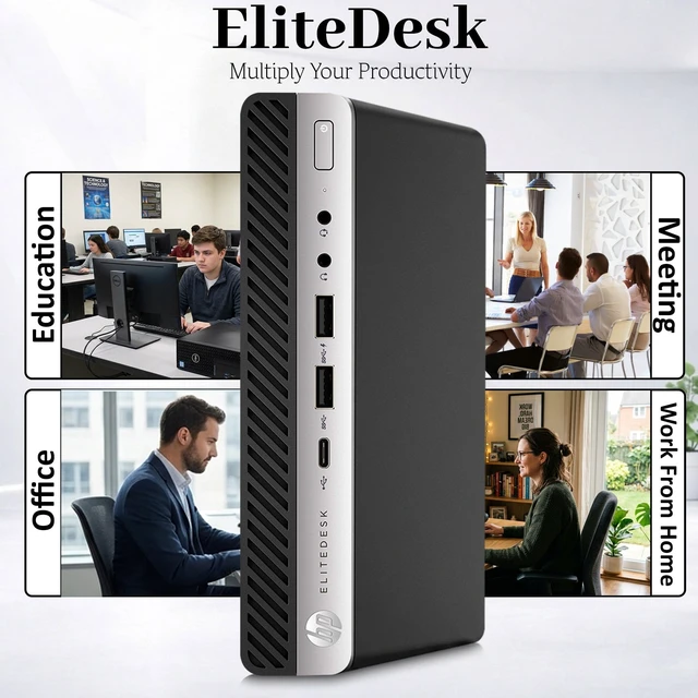 Alt view image 3 of 7 - HP EliteDesk G4 705 Mini PC, AMD Ryzen 5 PRO 2400GE | 22" Full HD Monitor, 8GB DDR4 RAM, 256GB SSD | Webcam, Keyboard & Mouse, Wi-Fi, Windows 11 Pro, Desktop Computer