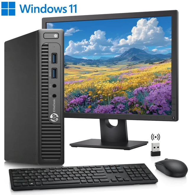 Main image of HP Elitedesk 705 G3 Mini Desktop AMD PRO A10-8770E (2.8Ghz), 19-inch Full HD LED, 8GB Ram, 256GB Storage (SSD) Wi-Fi, Wireless Keyboard & Mouse, Win-11 Pro, Tiny PC