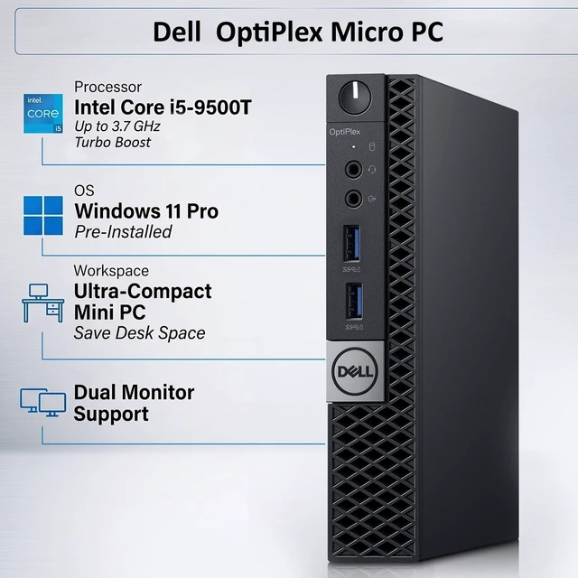 Alt view image 7 of 7 - Dell OptiPlex Micro Desktop | Intel core i5-9500T (6-Cores) Processor, 16GB Ram, 19-inch Monitor, 256GB SSD | Wireless KB & Mouse, Windows 11 Pro,