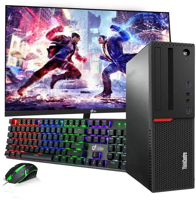 Main image of Lenovo ThinkCentre SFF Desktop Computer PC, Intel Quad Core i5-6500 upto 3.60GHz, 32GB DDR4 Ram, 1TB SSD, 24 Inch Monitor, NVIDIA GeForce GTX 1050Ti, Wi-Fi, RGB Keyboard & Mouse, Windows 11 Pro