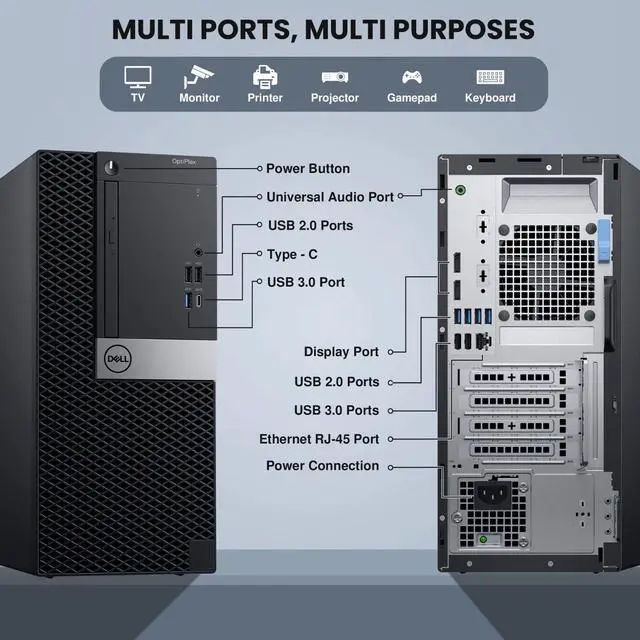 Alt view image 6 of 6 - Dell OptiPlex 7040 Desktop Tower Computer PC Intel Quad Core i5-6500 up to 3.60GHz, 8GB DDR4 Ram,1TB SSD, Wi-Fi, Keyboard & Mouse, Windows 11 Pro (Renewed)