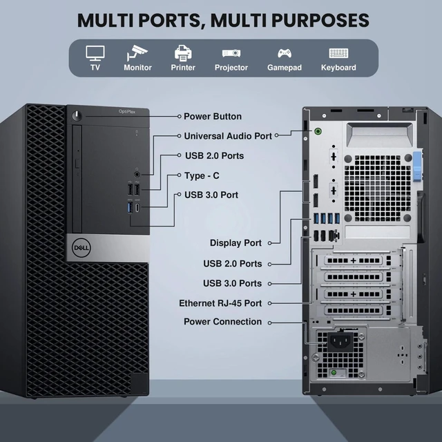 Alt view image 6 of 6 - Dell OptiPlex Desktop Tower Computer PC Intel Quad Core i5-6500 up to 3.60GHz, 32GB DDR4 Ram,1TB SSD , Wi-Fi, Keyboard & Mouse, Windows 11 Pro (Renewed)