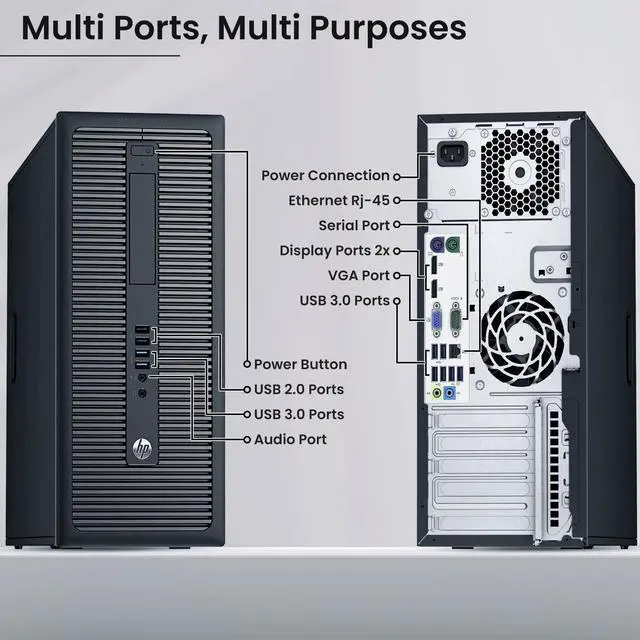 Alt view image 5 of 5 - HP 800 G2 Tower Desktop Computer PC, Intel Core i5-6500 upto 3.60GHz, 16GB DDR4 Ram, 256GB SSD, Built-in Wi-Fi & Bluetooth, Wireless Keyboard & Mouse, Windows 11 Professional (Refurbished)