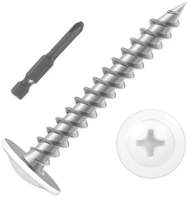 Main image of #8 x 1-1/2" (80 PCS) Modified Truss Head Wood Screws, Phillips Drive Quick Metal Self Tapping Screws, Carbon Steel, White Head, Full Thread, Screwdriver Bit Included