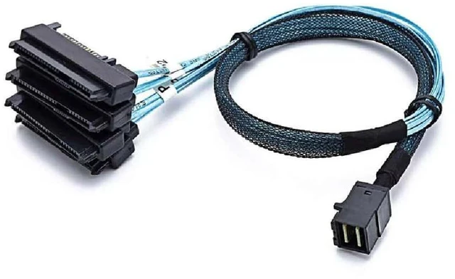 Main image of 1-meter SAS SFF-8643 to 4 x 29-pin SFF-8482 and 4 x SATA 15-pin splitter cable