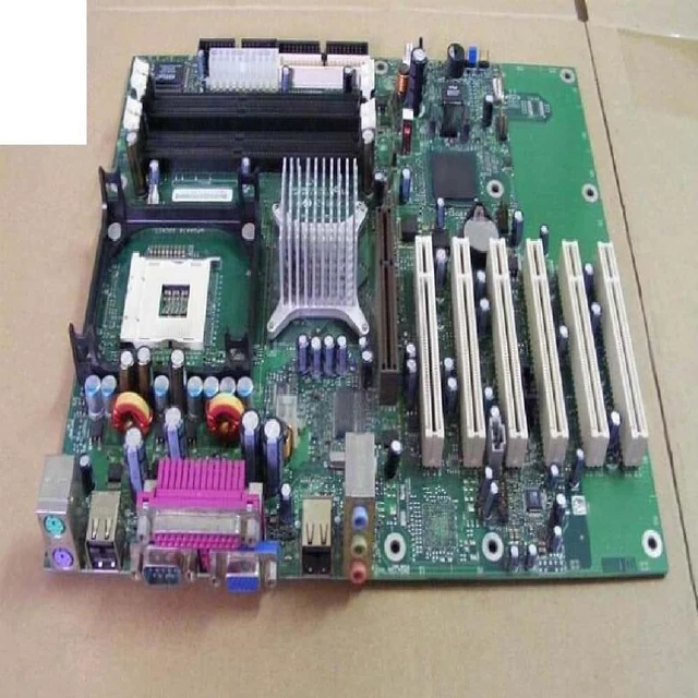 Main image of D865GBF motherboard, D865GBF/D865PERC 865 industrial motherboard, graphics card and 6 slot board.