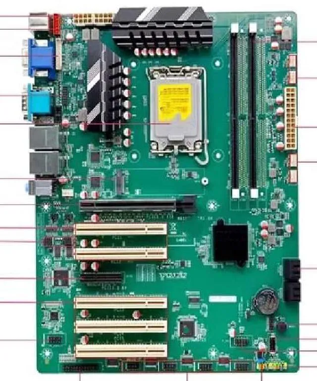 Main image of The H610 motherboard is a single-board computer that supports 12/13/14 i3/i5/i7 LGA1700 desktop CPUs. It is an industrial motherboard equipped with 6 interfaces, 2 LAN interfaces, and 5 ports.
