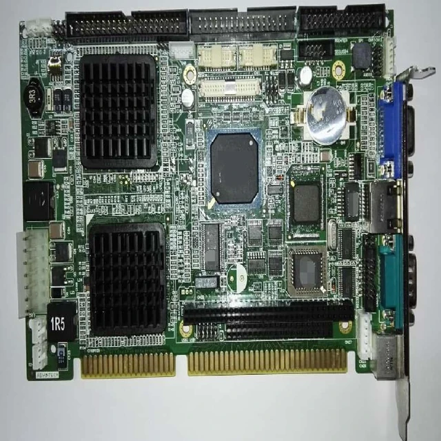 Main image of PCA-6773 Motherboard: A1 slot industrial motherboard, half-size CPU card, 1.0 bus, single-board computer, memory, and network card.