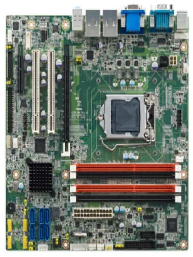 Main image of AIMB-584.A1 Embedded Industrial Motherboard AIMB-584QG2: 2 PCI slots, 6 slots in total, 2 LAN slots.