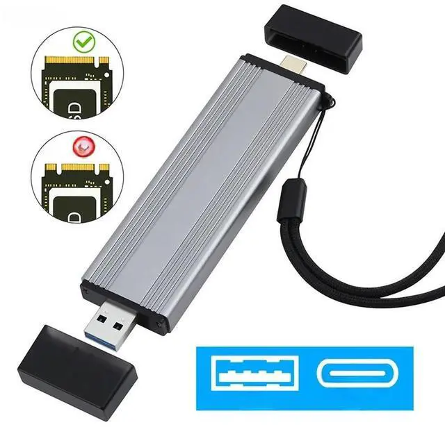 Main image of FOR M.2 NVME SSD Case External Enclosure USB3.1 Type-A + USB 3.2 Gen 2 Type C 10G M2 M-KEY NVME to USB Adapter Box JMS583 Chip Strap