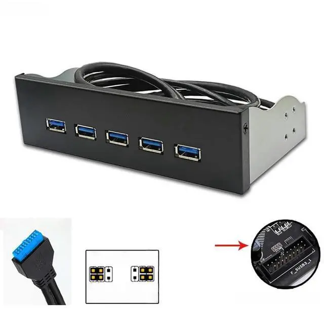 Main image of FOR 20Pin 5Port USB 3.0 Front Panel 5Gbps USB3.0 Hub Expansion Cable Adapter Metal Bracket for PC Desktop 5.25 inch CD-ROM Drive Bay