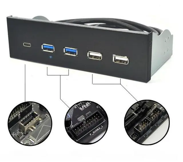 Main image of FOR 5.25 Inch USB 3.1 GEN2 Front Panel USB Hub 2 Ports USB 3.0 + 2 Ports USB2.0 + 1 Port TYPE-C with TYPE-E Connector for Desktop PC
