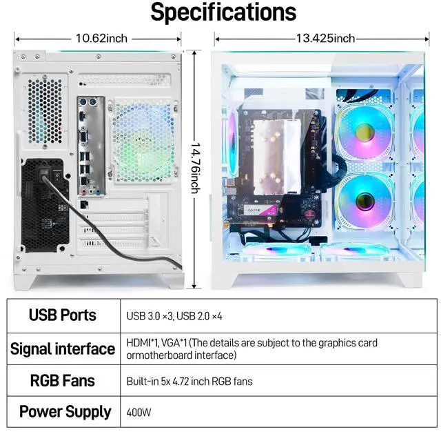 Alt view image 4 of 7 - LXZ Desktop PC Computer Ryzen 5-5600GT 8 core 3.6GHz, 16G DDR4 RAM, 512G NVME SSD, Tower Computer with Wi-Fi & 400W Power Supply for Working, Home and Office (White)