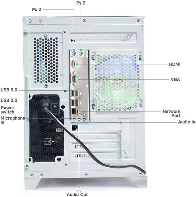Alt view image 3 of 7 - LXZ Desktop PC Computer Ryzen 5-5600GT 8 core 3.6GHz, 16G DDR4 RAM, 512G NVME SSD, Tower Computer with Wi-Fi & 400W Power Supply for Working, Home and Office (White)
