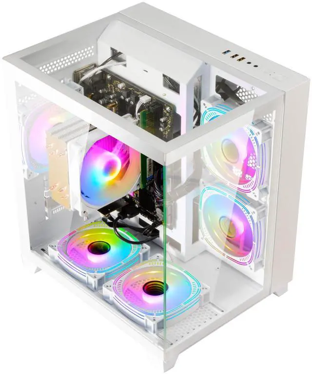 Alt view image 7 of 7 - LXZ Desktop PC Computer Ryzen 5-5600GT 8 core 3.6GHz, 16G DDR4 RAM, 512G NVME SSD, Tower Computer with Wi-Fi & 400W Power Supply for Working, Home and Office (White)
