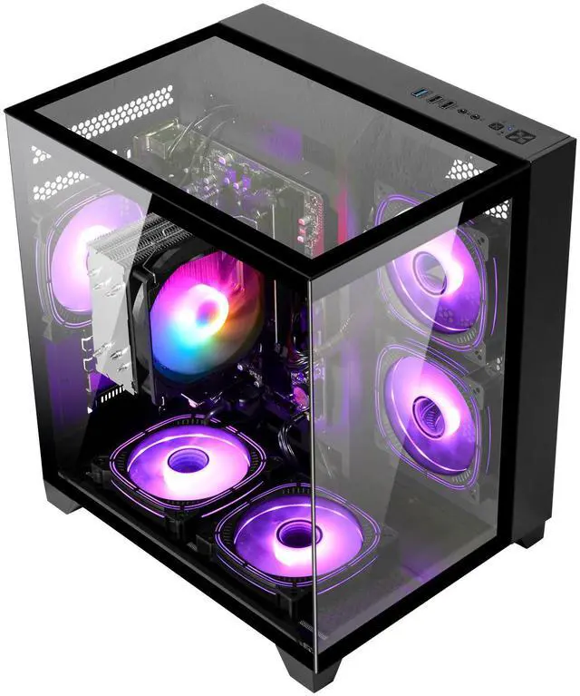 Alt view image 6 of 7 - LXZ Gaming PC Desktop,AMD Ryzen 5 5600GT(6-Core,4.6GHz),16GB DDR4 3200MHz,1TB NVMe SSD,Supports WiFi 6, RGB Fans,Seaview-style PC case,Prebuilt Gaming PC Tower Black
