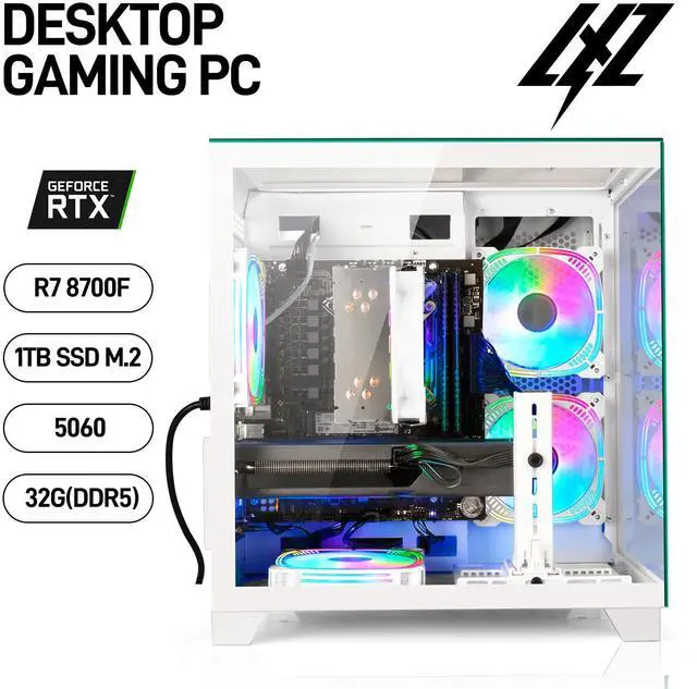 Alt view image 6 of 7 - LXZ Gaming PC Desktop,Features AMD Ryzen 7 8700F 4.1 GHz (5.0 GHz Turbo), GeForce RTX 5060 (8G),32GB DDR5 RAM,1TB NVMe SSD,Supports WiFi 6,Prebuilt Gaming PC Tower