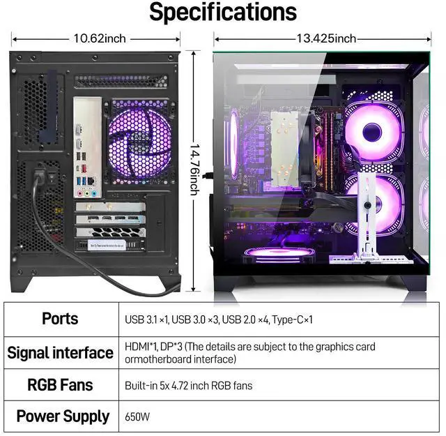 Alt view image 7 of 7 - LXZ Gaming PC Desktop,Features AMD Ryzen 7 8700F 4.1 GHz (5.0 GHz Turbo), GeForce RTX 5060 (8G),32GB DDR5 RAM,1TB NVMe SSD,Supports WiFi 6,Prebuilt Gaming PC Tower Black