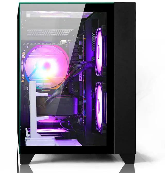 Alt view image 4 of 7 - LXZ Gaming Desktop Computer PC,Powered by AMD Ryzen 5 5600(4.4 GHz Turbo),RX 6500XT 4GB Graphics,16GB DDR4 3200MHz,1TB NVMe SSD,Supports WiFi6,Seaview Case,Prebuilt Gaming PC Tower Black