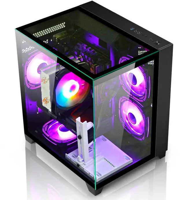 Alt view image 5 of 7 - LXZ Gaming Desktop Computer PC,Powered by AMD Ryzen 5 5600(4.4 GHz Turbo),RX 6500XT 4GB Graphics,16GB DDR4 3200MHz,1TB NVMe SSD,Supports WiFi6,Seaview Case,Prebuilt Gaming PC Tower Black
