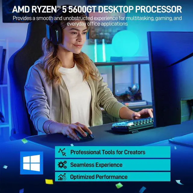 Alt view image 6 of 7 - LXZ Gaming PC Desktop,AMD Ryzen 5 5600GT(6-Core,4.6GHz),16GB DDR4 3200MHz,1TB NVMe SSD,Supports WiFi 6, RGB Fans,Seaview-style PC case,Prebuilt Gaming PC Tower