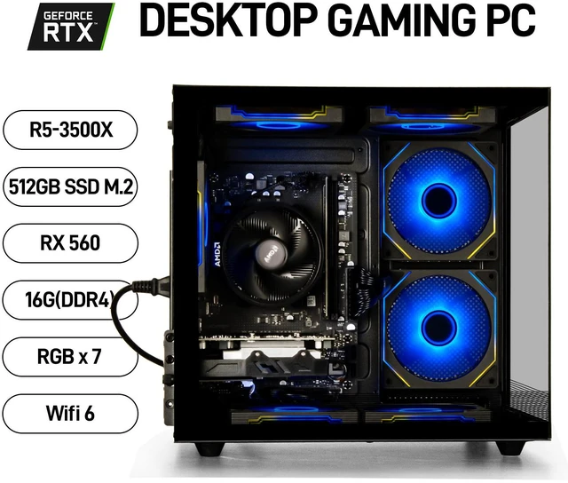 Alt view image 6 of 7 - LXZ Gaming PC Desktop AMD Ryzen 5 3500X 6-Core 6 Thread up to 4.1 GHz Prebuilt Gaming PC Tower with AMD Radeon RX 560, 16GB DDR4 RAM, 512GB NVMe SSD, WiFi 6, Windows 11 Pro