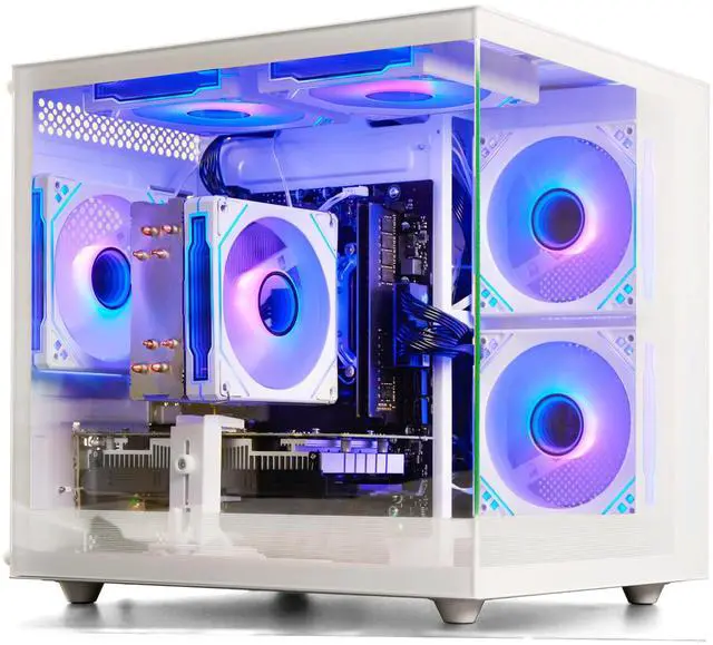 LXZ Prebuilt Gaming PC Desktop, AMD Ryzen 7 5700X, RTX 3050, 16GB DDR4, 512GB NVMe SSD, WiFi 6, Windows 11 Pro, White Panoramic PC Gaming Tower, Best Prebuilt Budget Gaming PC