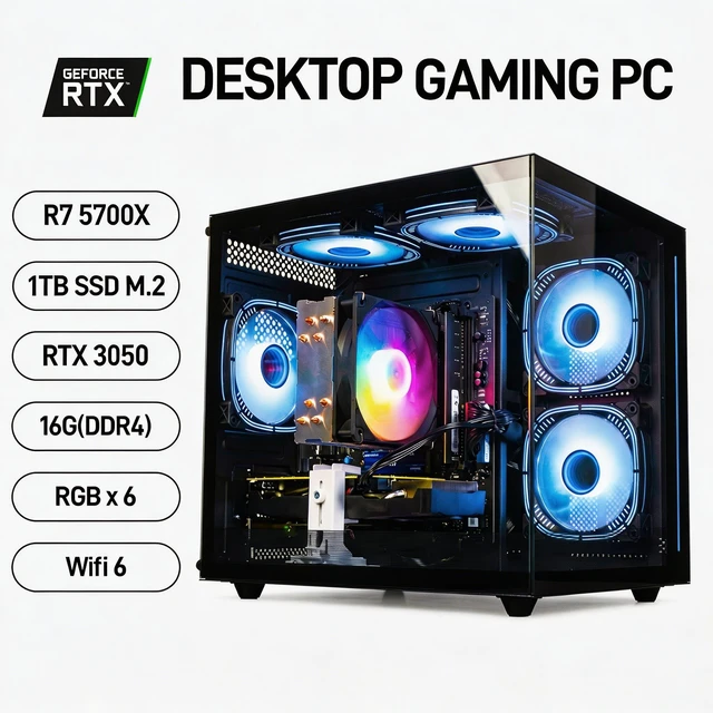 Alt view image 5 of 6 - LXZ Gaming PC Desktop, Prebuilt Gaming PC with AMD Ryzen 5 4500 6-Core 12-Thread up to 4.1 GHz, 16GB DDR4 RAM, 512GB NVMe SSD, Radeon RX 6500 XT, WiFi 6, Windows 11 Pro