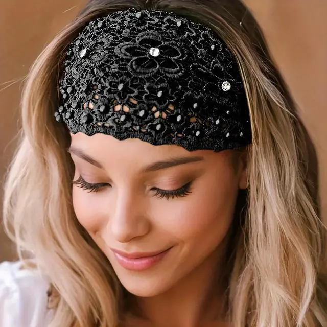 Alt view image 4 of 4 - 3-Piece Set Ladies' Elegant Floral Wide Headbands  Stylish Hair Accessories for Casual Wear, Plum Blossom Hollow-Out Design with Beaded Embellishments, Ideal for Concealing Gray Hair