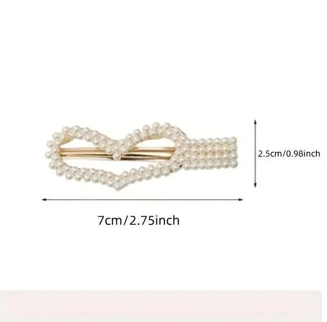 Alt view image 4 of 4 - 9PCS French Pearl Hair Clips Set  Elegant Bow & Duckbill Clips, Sweet Style with Beads & Faux Pearls, Solid Color Print, Plastic Hair Accessories