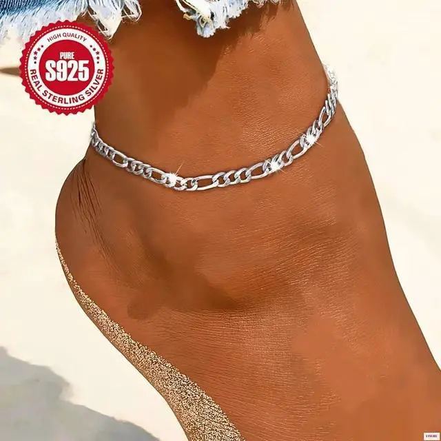 Alt view image 3 of 5 - 925 Silver Figaro Foot Chain - Hypoallergenic, Lightweight & Stylish Jewelry for Women & Men, Ideal for Everyday Wear, Gift-Giving, and Special Occasions