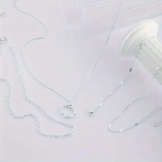 Alt view image 3 of 4 - Sterling Silver Multi-Layer Necklace with Stylish Round Pendant - Trendy Layered Design, 925 Pure Silver, Perfect Jewelry Gift for Women and Girls for Parties and Vacations