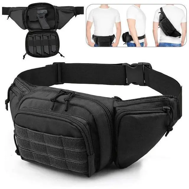 Alt view image 3 of 4 - Tactical Fanny Pack with Magazine Pouch - Waterproof Concealable Carry Holster, Olive Green Oxford Cloth Tactical Waist Bag for Outdoor Activities and Tactical Use
