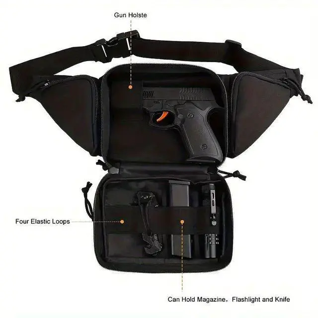 Alt view image 4 of 4 - Tactical Fanny Pack with Magazine Pouch - Waterproof Concealable Carry Holster, Olive Green Oxford Cloth Tactical Waist Bag for Outdoor Activities and Tactical Use