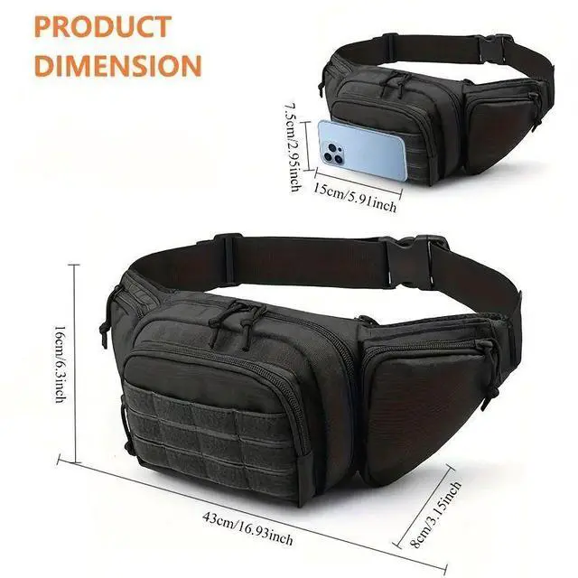Alt view image 2 of 4 - Tactical Fanny Pack with Magazine Pouch - Waterproof Concealable Carry Holster, Olive Green Oxford Cloth Tactical Waist Bag for Outdoor Activities and Tactical Use