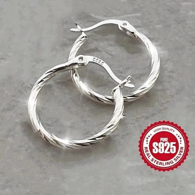 Alt view image 2 of 5 - S925 Sterling Silver Hoop Earrings - Minimalist Geometric Twist Design, Lightweight 2.2g, Classic & Versatile Jewelry for Women, Perfect for Daily Wear, Parties, Casual Outfits, and Holiday Gifts