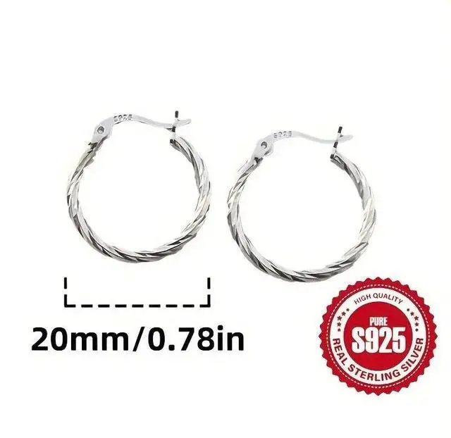 Alt view image 5 of 5 - S925 Sterling Silver Hoop Earrings - Minimalist Geometric Twist Design, Lightweight 2.2g, Classic & Versatile Jewelry for Women, Perfect for Daily Wear, Parties, Casual Outfits, and Holiday Gifts